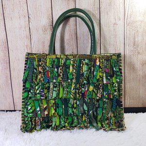 FURAHA Green, Tan, Multicolor Abstract Print Woven, Sustainable, Shoulder Bag
